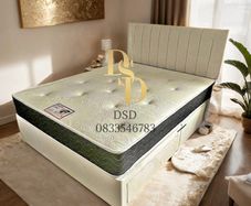 4ft 6 Inch Cream Fabric Bed and Mattress