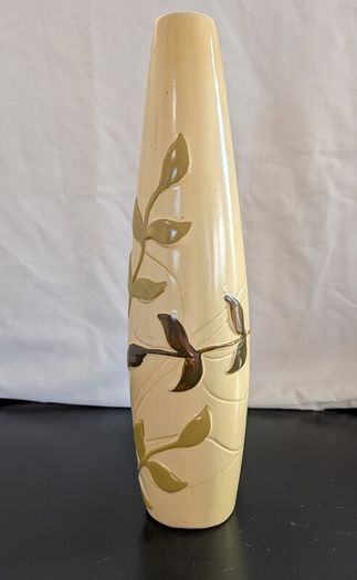 Tall Ceramic Vase Cream Green Botanical Branch Slim 40cm Modern Decor