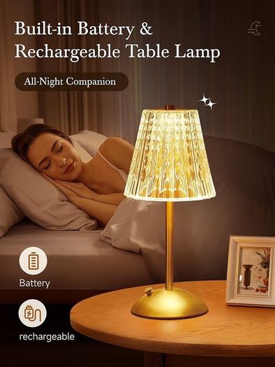 Table Lamp, Touch Lamps Bedside Lamp, 10-Way Dimmable Crystal Lamp, 3 Colors Rechargeable Lamp,Cordless Lamp for Bedroom,Touch Lamp, Gold Lamp,Table Lamps for Living Room Bedroom Dinner Bar