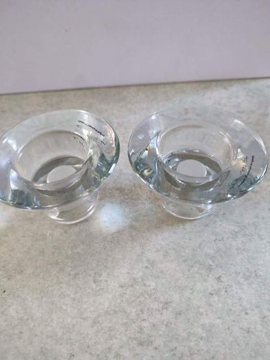 IKEA  PORTA VELAS Clear Glass Candle Holders K & M Hagberg w sticker pair 2 1/4" H