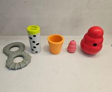 Assorted Kongs and dog treat toys, feeders, perfect condition