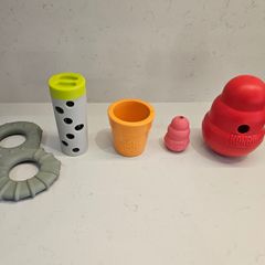 Assorted Kongs and dog treat toys, feeders, perfect condition