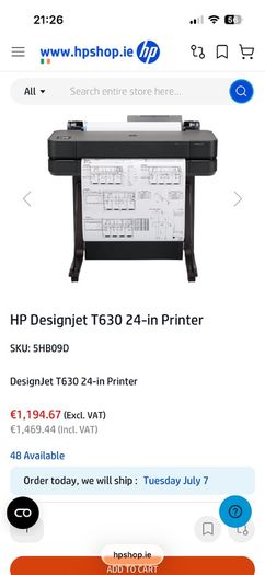 HP Plotter Designjet T630 "As New" Great Deal