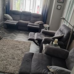 3 grey  seater reclining Sofa plus 2 armchairs recliner