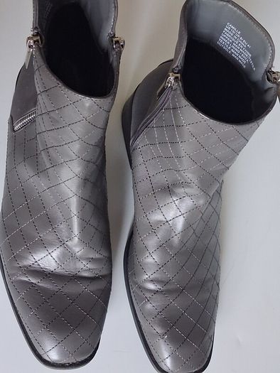 JustFab - Camille Geometric Quilt Chrome Zipped Ankle Boots