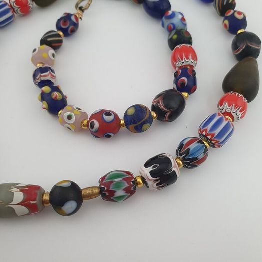 Antique Venetian Style Mix Glass & Old Face Glass Pendant Necklace