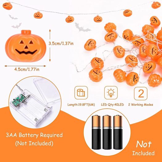 6M/19.8FT 40LEDs Halloween Decorations Halloween Pumpkin String Lights, Waterproof Halloween Decor Outdoor Indoor for Halloween Christmas Festivals Party Gate Patio Garden Yard