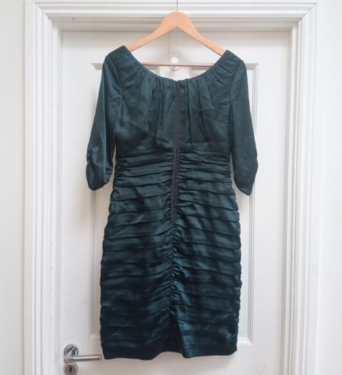 Coast pleated dress, dark green 12 UK