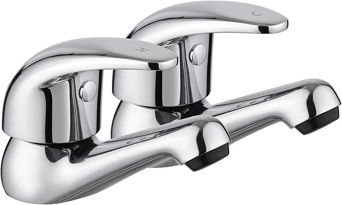 Chrome Pair of Basin Taps Hot and Cold Water Bathroom Sink Tap Top Lever Handle 1/2" Faucets, Set of 2 (FREE POSTAGE)