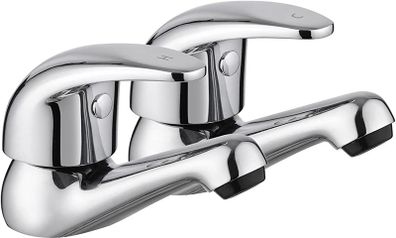 Chrome Pair of Basin Taps Hot and Cold Water Bathroom Sink Tap Top Lever Handle 1/2" Faucets, Set of 2 (FREE POSTAGE)