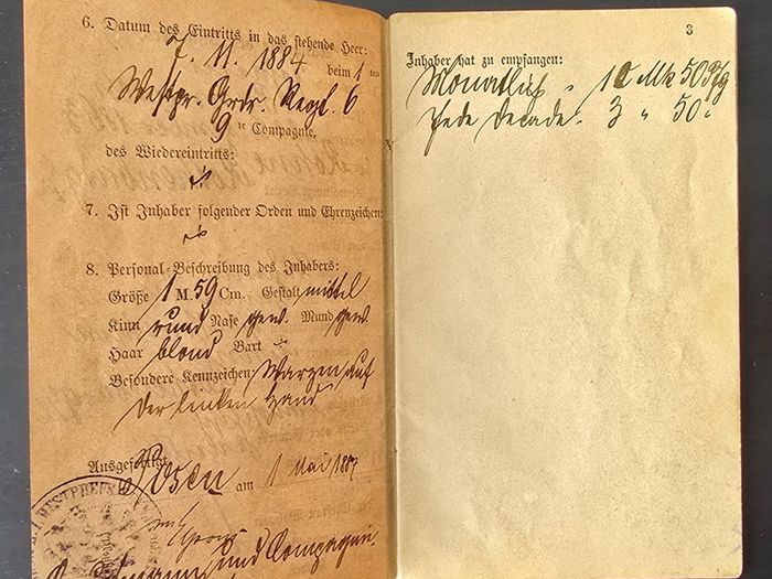 German Army Soldbuch from 1887