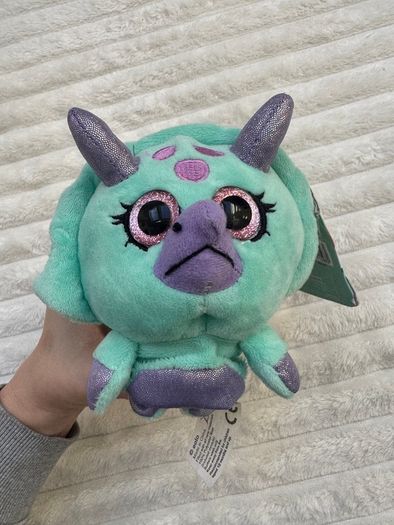 Popetz Triceratops Dinosaur Jumping Plush Toy Sot Teal Purple NO Sounds Eolo Toys Used Please see photos