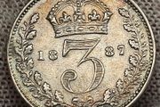 Great Britain 1887 Threepence Beautiful Uncirculated Lustrous Rainbow Toned