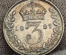 Great Britain 1887 Threepence Beautiful Uncirculated Lustrous Rainbow Toned