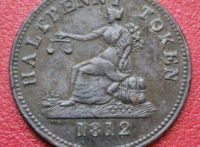 Lower Canada (Quebec) Tiffin Token 1812 Half Penny Britannia holding scales