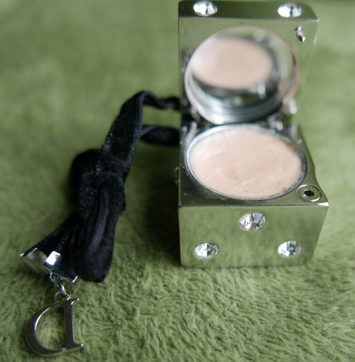 Christian Dior Play Swarovski Diamond Cube Lip Gloss Charm and CHRISTIAN DIOR Lucky Star makeup hand mirror compact brush