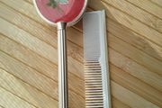 Vintage Gold Tone Hairbrush  Comb Set  Rose Floral Design