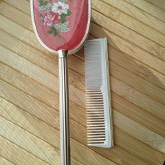 Vintage Gold Tone Hairbrush  Comb Set  Rose Floral Design