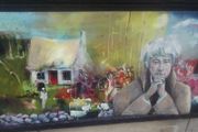 a large long  oil painting on board of seamus heaney by dublin artist tom byrne