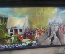 a large oil painting on board of seamus heaney by dublin artist tom byrne