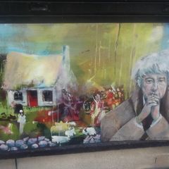 a large oil painting on board of seamus heaney by dublin artist tom byrne