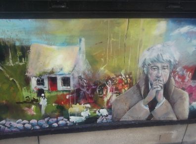 a large oil painting on board of seamus heaney by dublin artist tom byrne