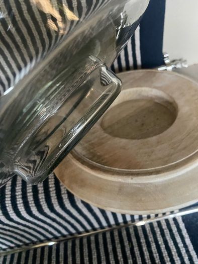 New XL solid washed wood and glass centre piece or hurricane vase