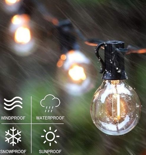 Outdoor Festoon Lights Mains Powered, 25FT Garden String Lights with 13Pcs G40 1W Plastic Bulbs IP45 Waterproof for Outside Patio Backyard Party Dimmable dimmer not Include