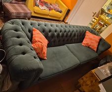 Green velvet 3 seater Chesterfield sofa