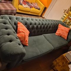 Green velvet 3 seater Chesterfield sofa