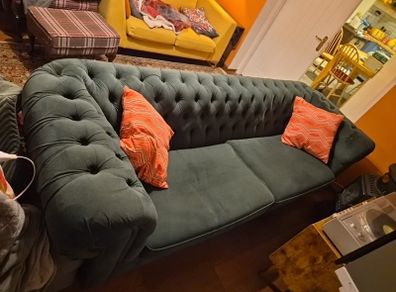 Green velvet 3 seater Chesterfield sofa