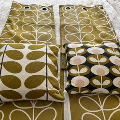 Orla Kiely olive curtains