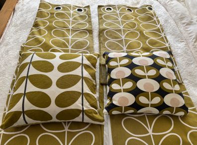Orla Kiely olive curtains