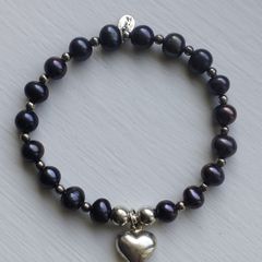 Trink "Black Pearl Heart" Bracelet, 925 Sterling Silver.