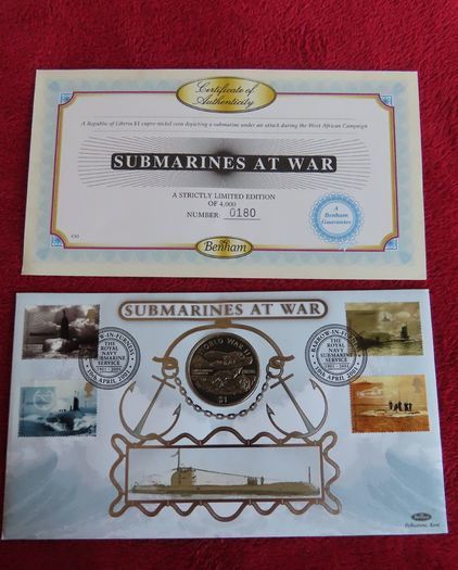 Submarines at War Royal navy first day coin stamp cover 1997 WWII Dollar