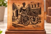 Genuine Leather Wallet for Men Vintage Paris Market Bifold Wallet Antique European Art Wallet