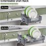Dish Drainer Rack - Extendable Dish Rack, Stainless Steel Dish Drainer for Kitchen Counter, Draining Board Rack with Removable Cutlery Holder, Gray Image 3