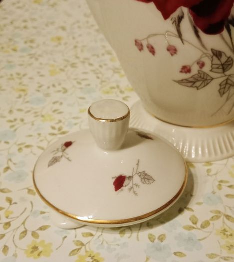 Vintage Chocolate Porcelain Red Rose Design.