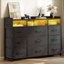 Chest of Drawers for Bedroom with LED and Charging Station, Black Image 9