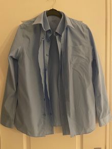 Boys blue M&S uniform long sleeve school shirts, size 13-14
