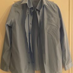 Boys blue M&S uniform long sleeve school shirts, size 13-14