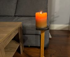 (Move out sell-see my other low priced ads) Tall Wooden Candle Holder With Candle