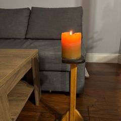 (Move out sell-see my other low priced ads) Tall Wooden Candle Holder With Candle