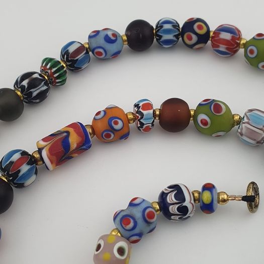 Vintage Venetian Style Mix Glass Beads & Old Face Pendant Necklace