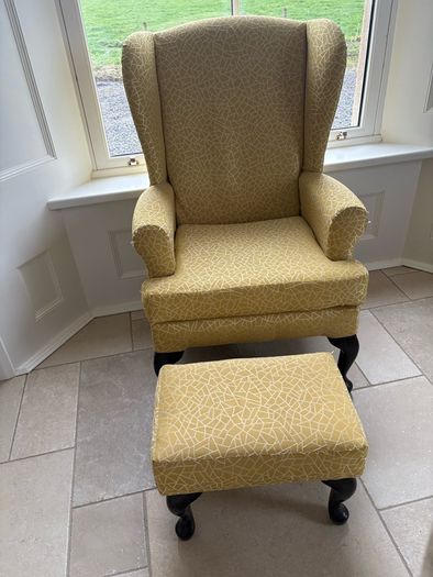 Queen Anne armchair and footstool