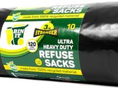 10 Ultra Heavy Duty, 120 Litre XL Refuse Sacks, Bin Bags, Bin Liners, 80kg Lift Tested, Super Strong, 60 m, Perfect for Household, Office, Garden, Commercial, DIY, Caterers