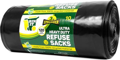 10 Ultra Heavy Duty, 120 Litre XL Refuse Sacks, Bin Bags, Bin Liners, 80kg Lift Tested, Super Strong, 60 m, Perfect for Household, Office, Garden, Commercial, DIY, Caterers