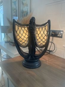Art Deco Style Winged Woman Lamp Signed Rosa 2003