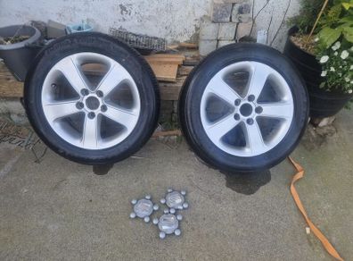 2x 16"  2008 Seat Leon Alloys + 4x Center Caps. Excellent Tyres (5x112)