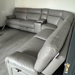Leather Sofa, Rea Corner Sofa | Large | Power Recliner | Mink